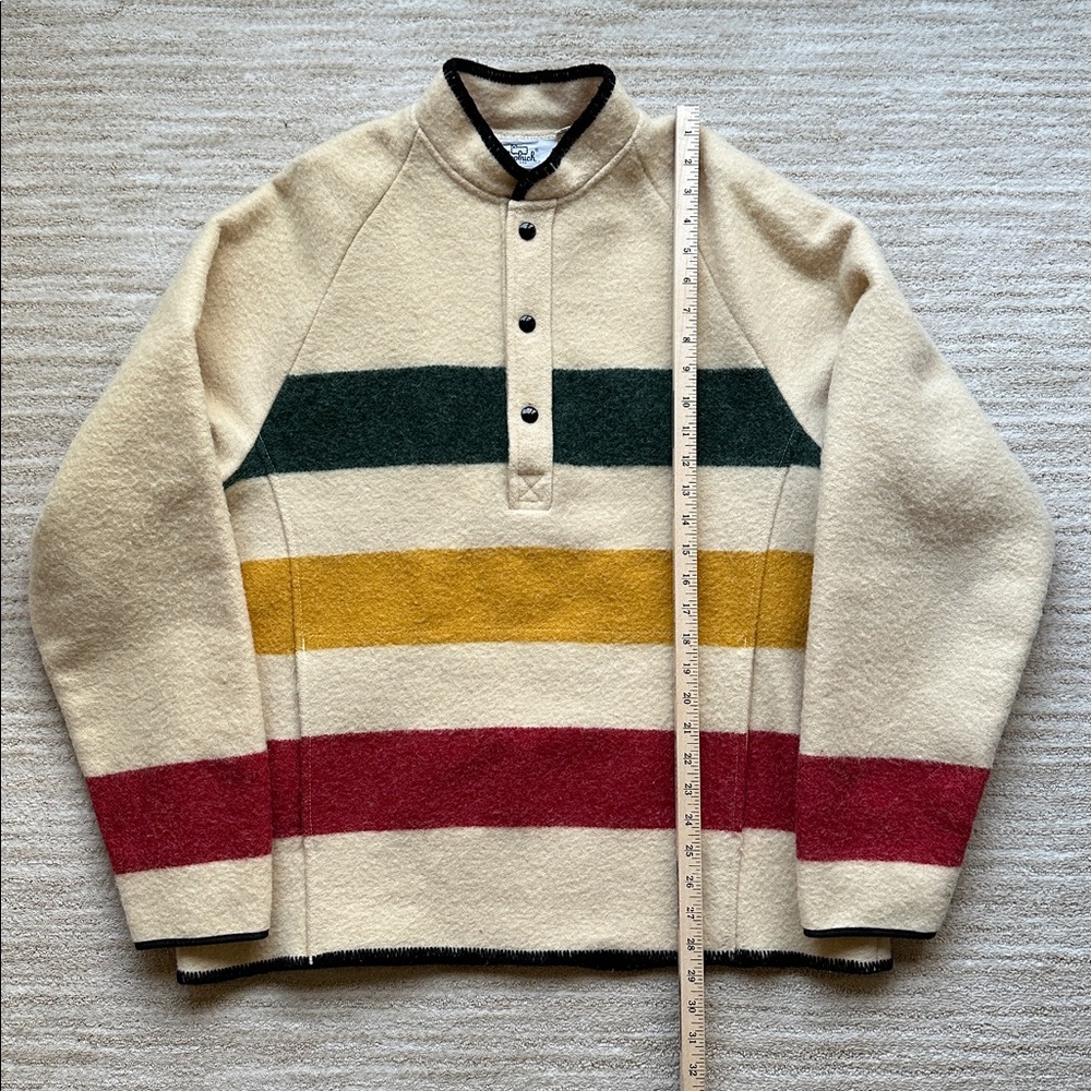 Woolrich Hudson Bay Stripe Pullover Sweater Womens Beige Snap 70s 80s USA Large - Picture 11 of 15